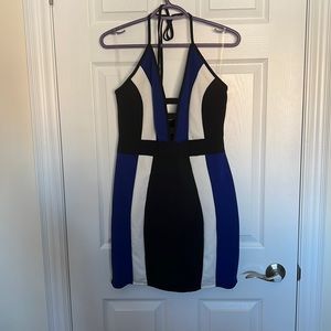 Black, white, and blue halter mini dress - plus size 2X